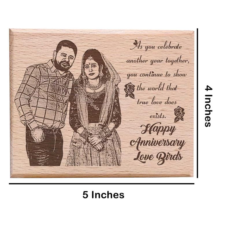 Gftbx Personalized Wooden Engraved Photo Frame For Anniversary Gift (5X4 Inches, Wood), Tabletop Rectangular